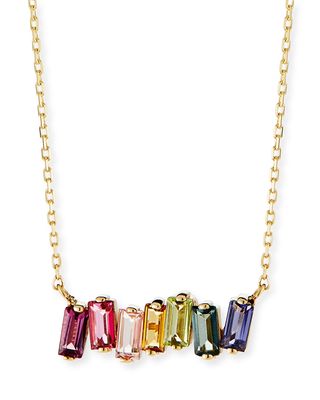14K Yellow Gold Rainbow Bar Necklace