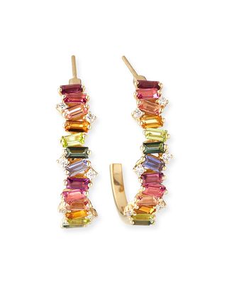 14K Yellow Gold Rainbow Half-Hoop Earrings w/ Diamonds
