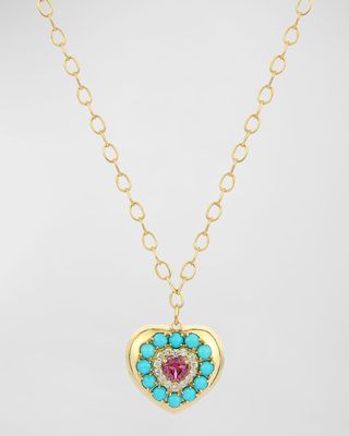 14K Yellow Gold Rhodolite Garnet Heart Lover Pendant Necklace