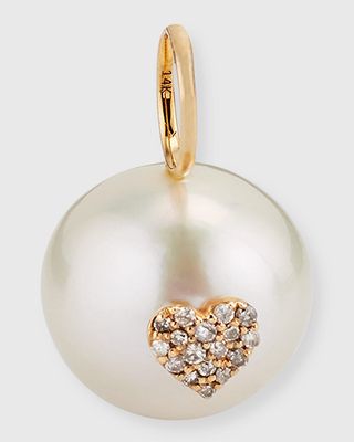 14K Yellow Gold Round White Pearl Pendant with Pave Diamonds