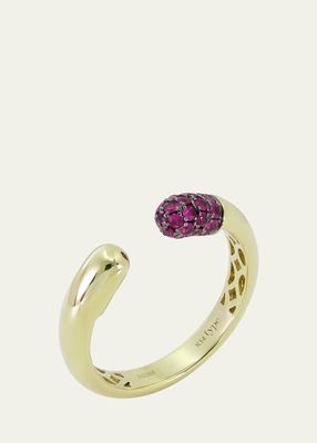 14K Yellow Gold Ruby Pave Tube Ring