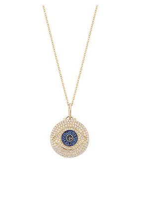 14K Yellow Gold, Sapphire & 0.50 TCW Diamond Eye Pendant Necklace