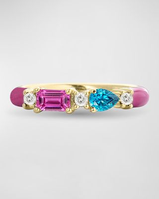 14K Yellow Gold Sapphire & Diamond Enamel Ring
