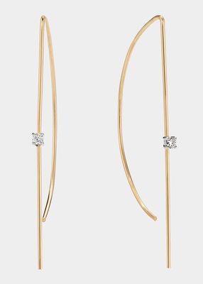 14K Yellow Gold Small Wire P Hoop Earrings with Diamonds