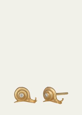 14K Yellow Gold Snail Stud Earrings with Diamonds