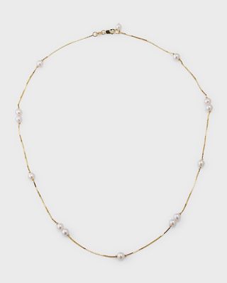14k Yellow Gold Spaced Pearl Box Chain Necklace
