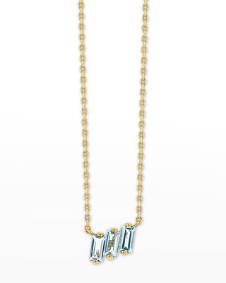 14K Yellow Gold Three Baguette Pendant Necklace in Blue Topaz