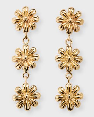 14k Yellow Gold Triple Daisy Earrings
