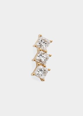 14K Yellow Gold Triple Diamond Princess Stud Earring, Single