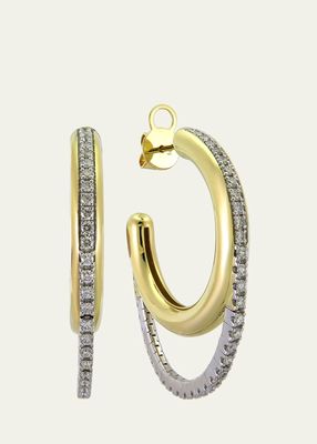 14K Yellow Gold Tube Drip Hoop Earrings with Diamonds