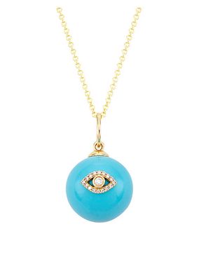 14K Yellow Gold, Turquoise, & Diamond Evil-Eye Pendant Necklace