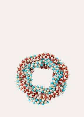 14K Yellow Gold, Turquoise, Coral, and Freshwater Pearl Bracelet