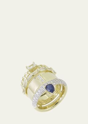 14K Yellow Gold Type Stack Pave Band, Blue Sapphire