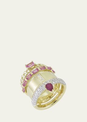 14K Yellow Gold Type Stack Pave Band, Pink Sapphire