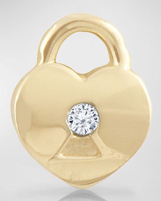 14K Yellow Gold White Diamond Padlock Earring