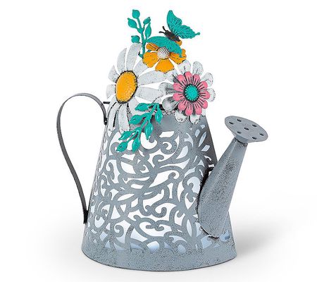 15 in. Solar Light Gray Watering Can Decor by G arden Meadow