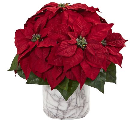 15" Poinsettia Plant in Marble-Finish Vase by N early Natural