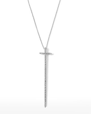 16-18" White Gold Elongated Cross Pendant Necklace