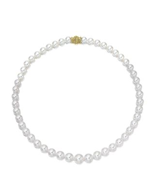 16" Akoya Cultured Graduated 6.5-9.5mm Pearl Necklace with Yellow Gold Clasp