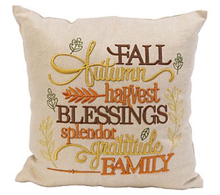 16" Fall Embroidered Harvest Pillow by Gerson Co