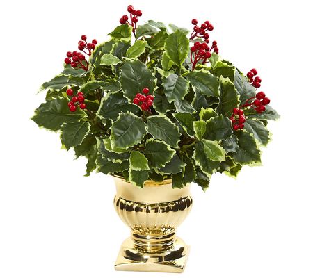 16" Holly Leaf Plant in Urn Real Touch by Nearl y Natural