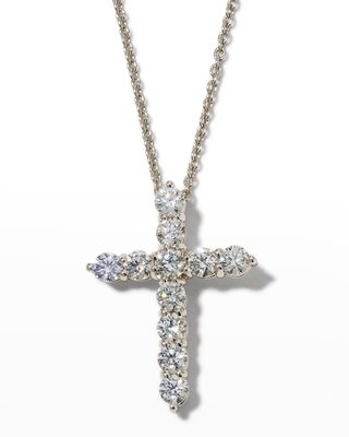 16" White Gold Lg Diamond Cross Pendant Necklace