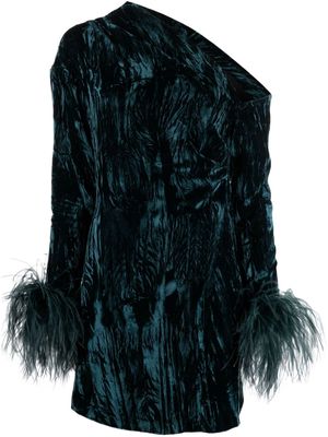 16Arlington Adelaide feather-trim velvet minidress - Blue