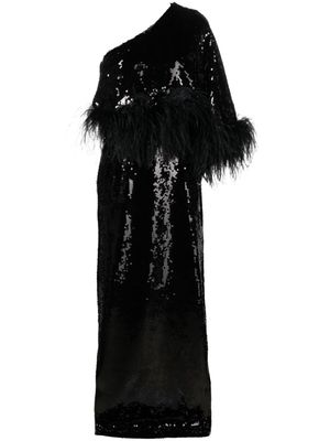 16Arlington Alder feather-trimmed sequinned gown - Black