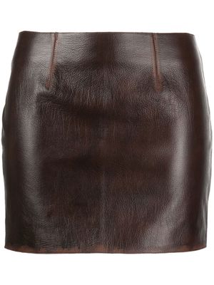 16Arlington distressed-effect leather miniskirt - COGNACCHOCOLATE BROWN