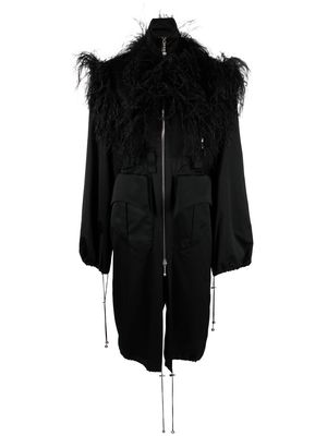 16Arlington feather-detail zip-up coat - Black