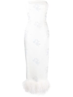 16Arlington feather-trim midi dress - White