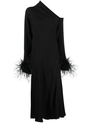 16Arlington feather-trim one-shoulder dress - Black