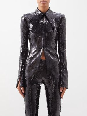 16arlington - Opala Spearpoint-collar Sequinned Shirt - Womens - Black