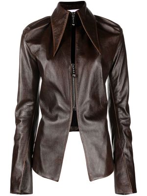 16Arlington oversized pointed collar leather jacket - Brown