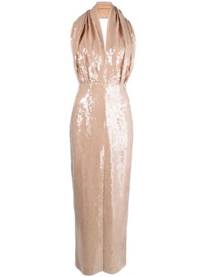 16Arlington sequin-embellished plunge dress - Neutrals