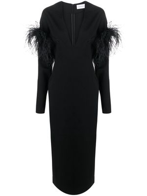 16Arlington V-neck feather-trimmed dress - Black