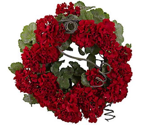 17" Geranium Wreath by Nearly Natural