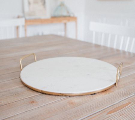 17" Marble Tray with Gold Handles by Lauren McBride