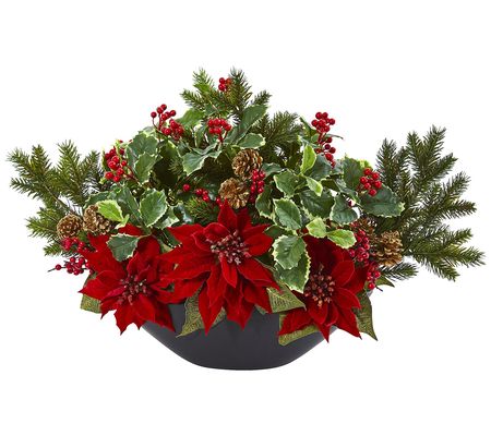 17" Poinsettia, Holly, Berry, Pine by Nearly Na tural