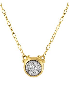 18-24K Yellow Gold, Sterling Silver & Diamond Cluster Pendant Necklace