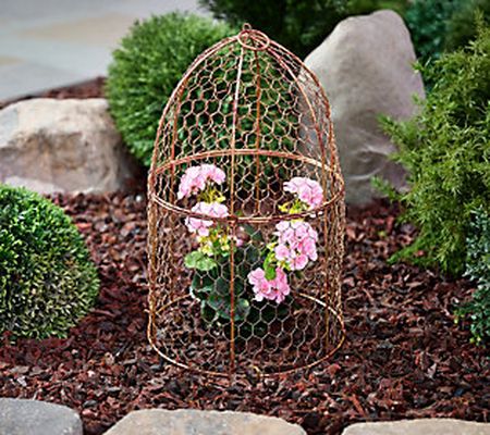 18.9" Tall 2-Piece Wire Cloche with Stakes by Linda Vater