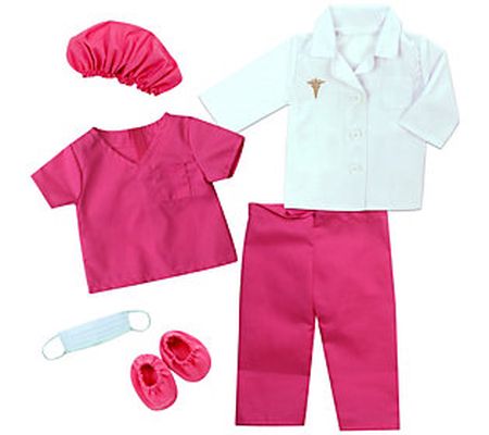 18" Doll Fuchsia Doctor Scrubs and Lab Jacket S et Hot Pink