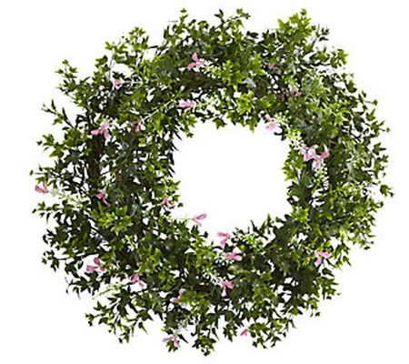 18" Mini Ivy & Floral Double Wreath by Nearly N atural