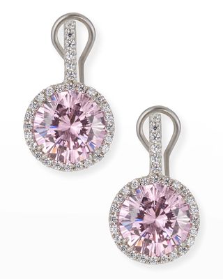 18 TCW Round Cubic Zirconia & Halo Drop Earrings, Clear/Pink