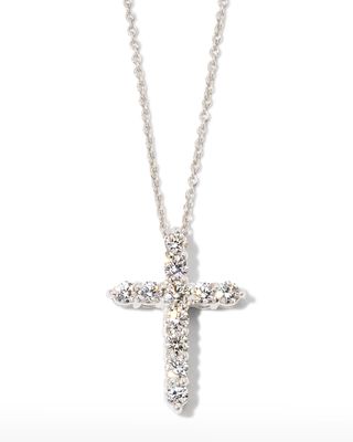 18" White Gold Diamond Cross Pendant Necklace, 0.45ct