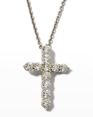 18" White Gold Diamond Cross Pendant Necklace, 1.44ct