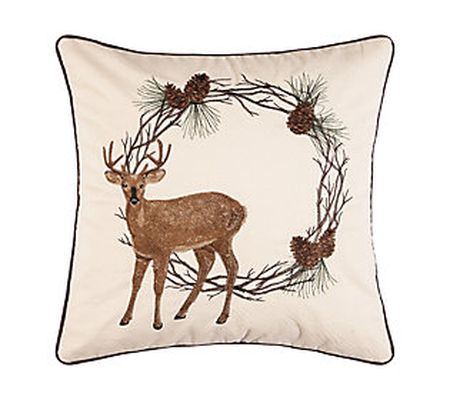 18" x 18" Deer Wreath Pillow by Valerie