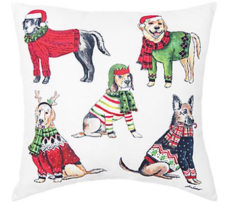 18" x 18" Dog Christmas Throw Pillow by Valerie