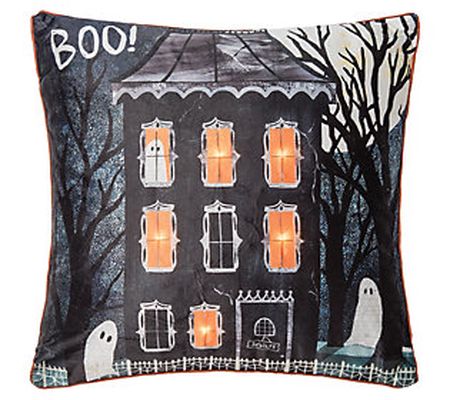 18" x 18" Haunted House Boo LED Pillow by Valer ie