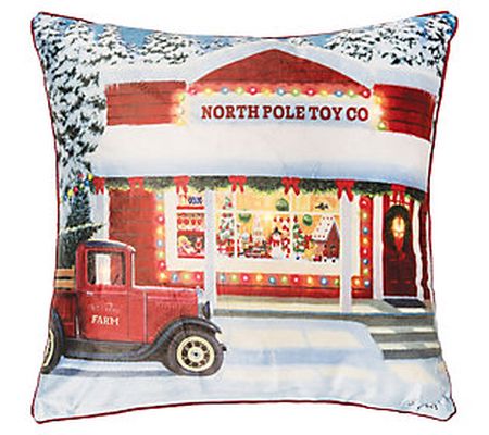 18" x 18" North Poile Toy Shop LED Throw Pillow by Valerie